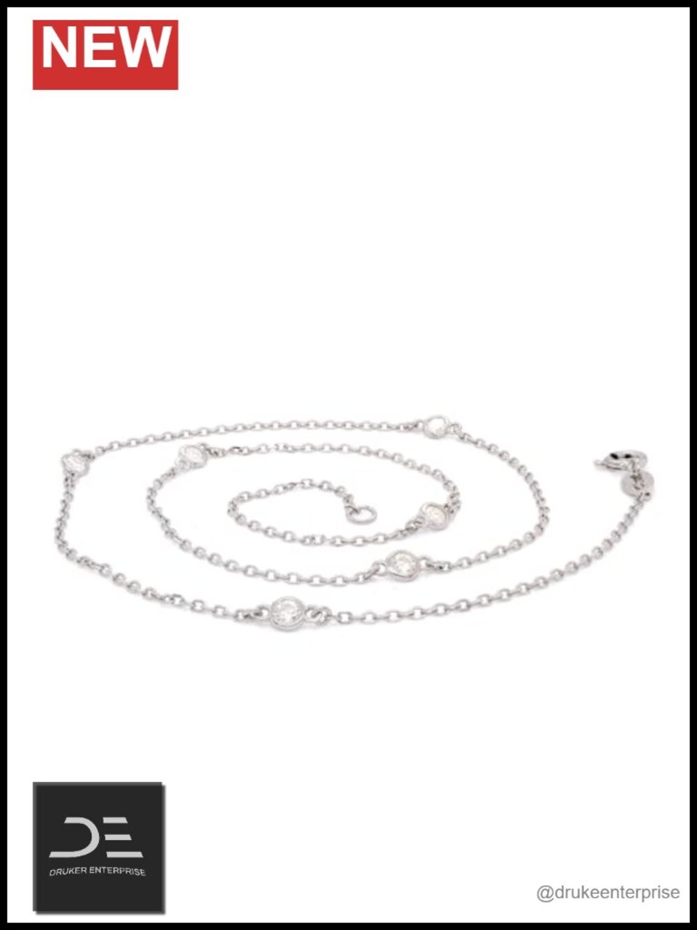 Moissanite Chain Necklace for Women 16" 14k White Gold Over Sterling Silver